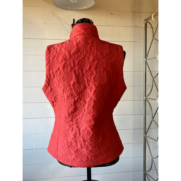 Isis Women’s 10 Floral Pattern Quilted Orange Vest w Shearling Lining NICE! - Picture 7 of 12